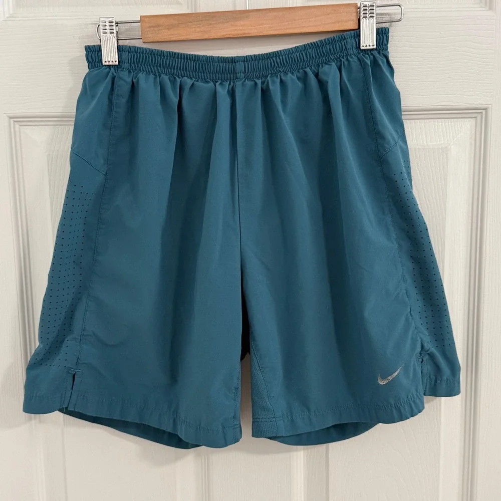 Nike Dri-FIT Running Shorts Mens Small Teal Blue Orange Liner Gym Athletic